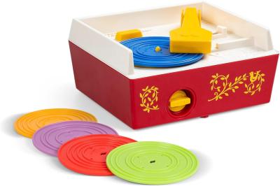 Toy record player with colorful plastic records