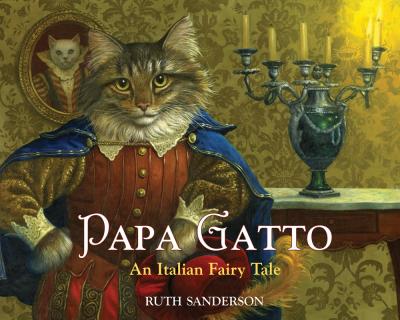 painting of a cat wearing a cape, shirt, and pant