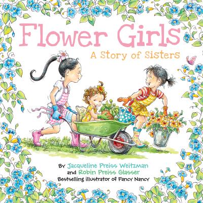 three girls carrying flowers