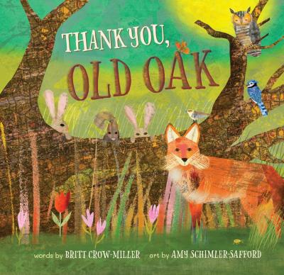 a fox and other animals in front of a fallen oak tree
