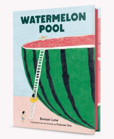 Illustration of a watermelon being used as a swimming pool