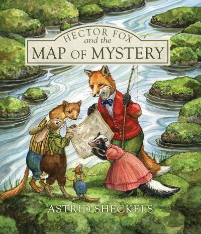 Hector Fox and friends study a map beside a river.