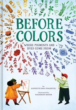 Illustration of two children painting, surrounded by objects of different colors