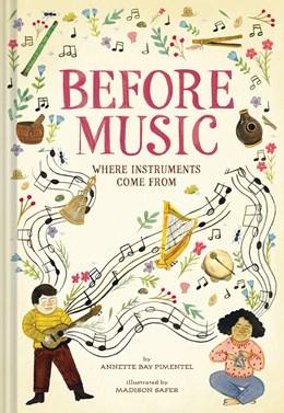 Illustration of two children playing instruments, surrounded by swirling music