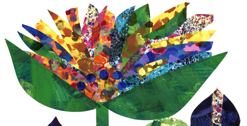 Eric Carle illustration of flowers with colorful seed pods 