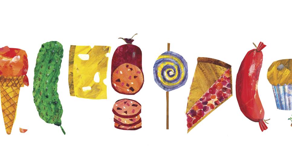 Illustration of party foods. 