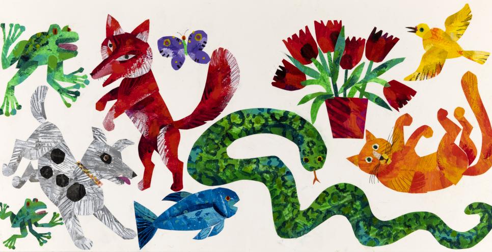 Illustration of various happy animals. 