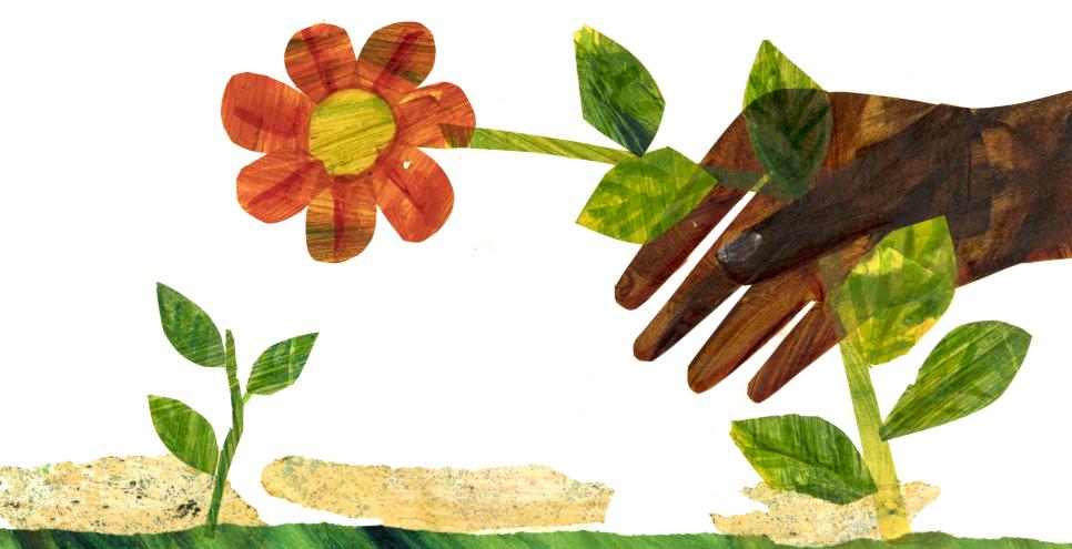 Illustration of hand picking flower. 