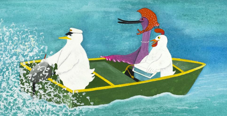 Illustration of ducks in boat 