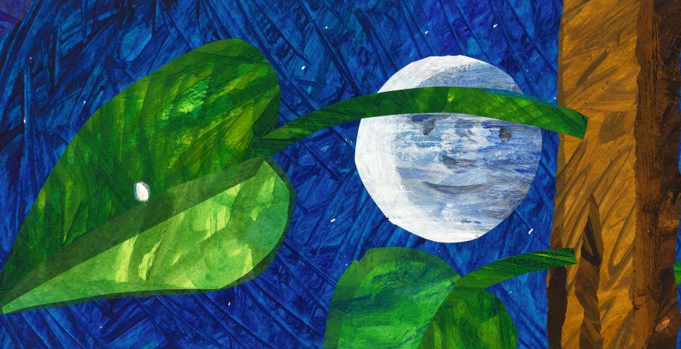 Illustration of leaf and moon. 