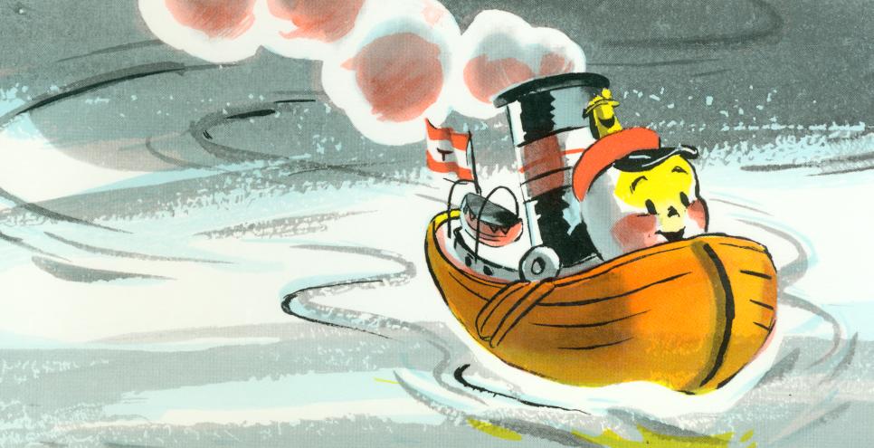Cover illustration of Little Toot showing tug boat. 