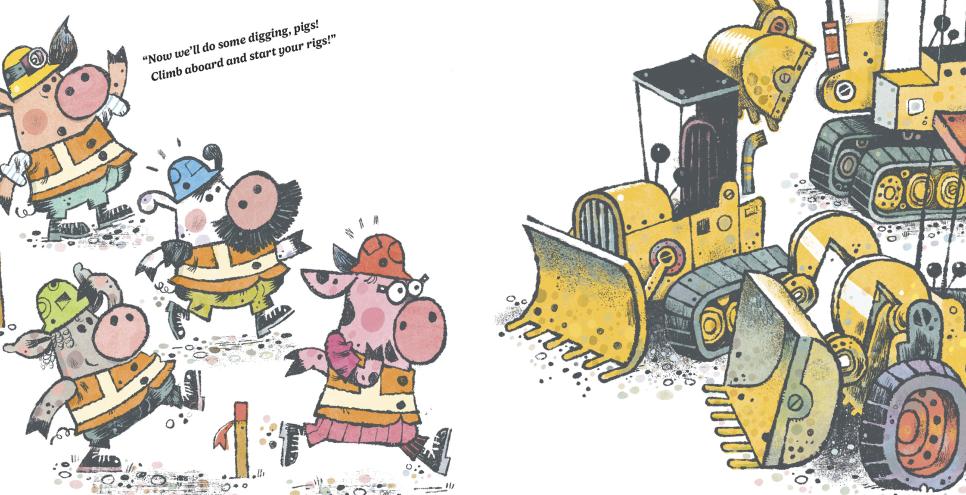 Illustration of pigs digging a road.