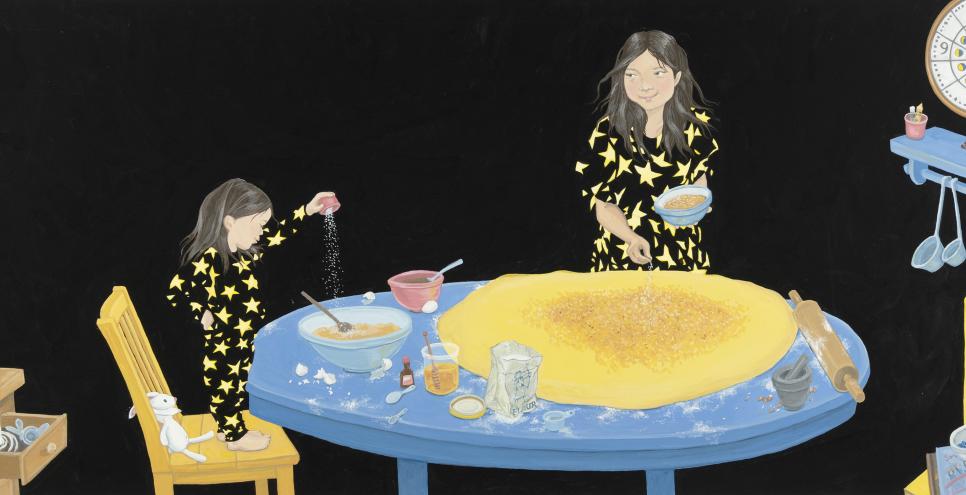 Illustration of children at table 