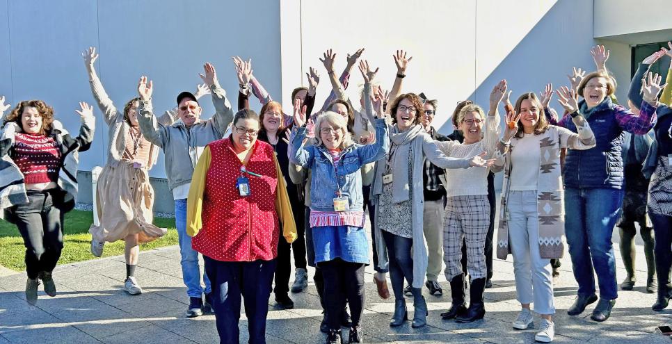Museum staff jumping