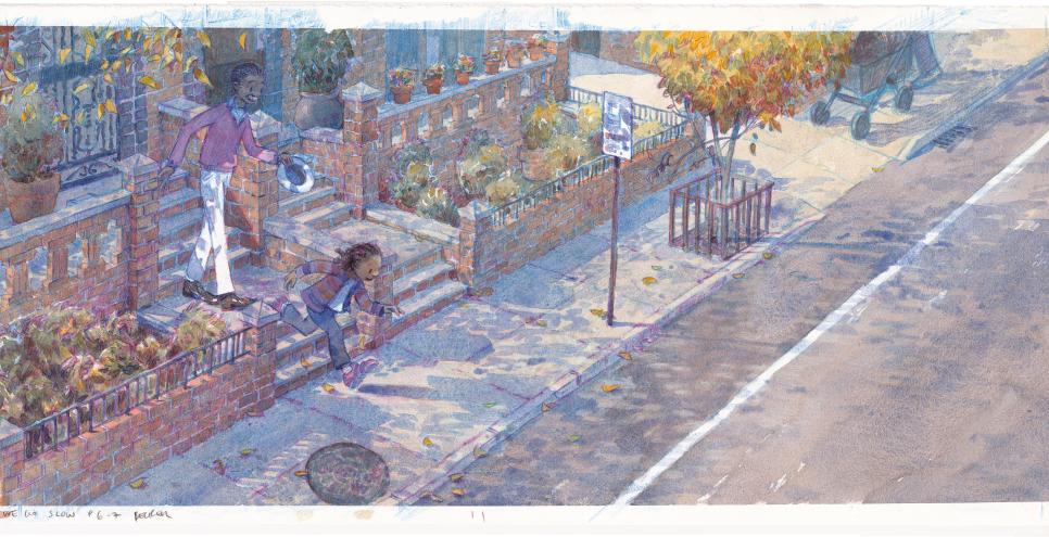painting of a shady street