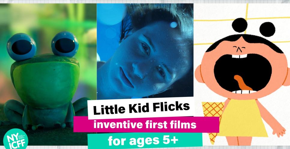 three vertical images with Little Kid Flics title