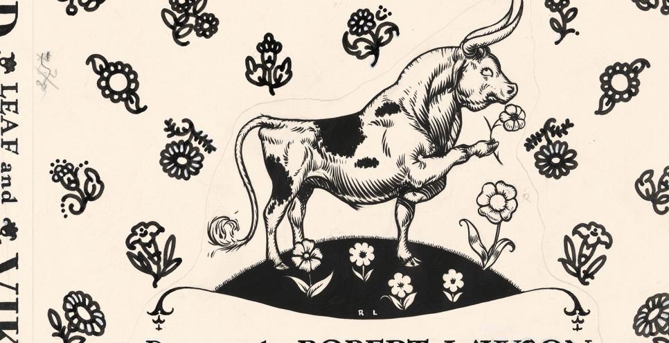 Cover of bull smelling flowers. 