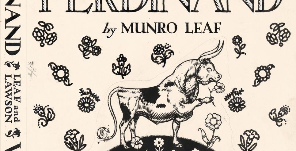 Cover of bull smelling flowers. 