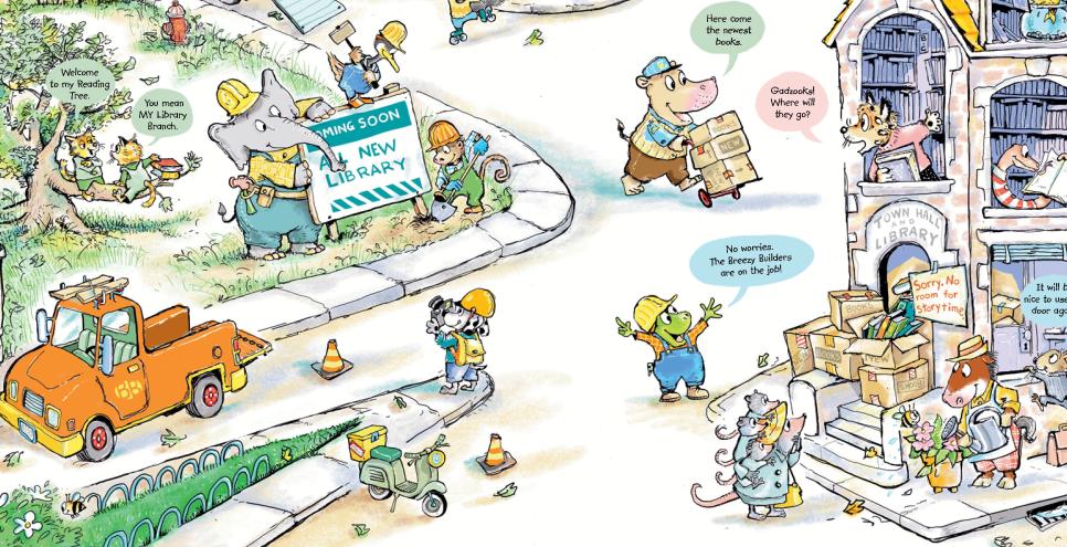 Illustration of a new library being built in a town